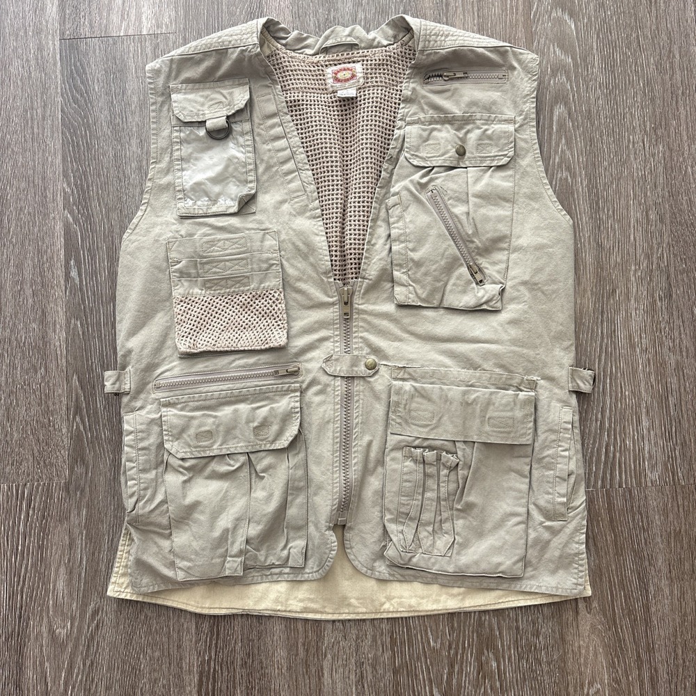 Vintage Banana Republic Fishing Vest Mens M Beige Multic Pocket Outdoor